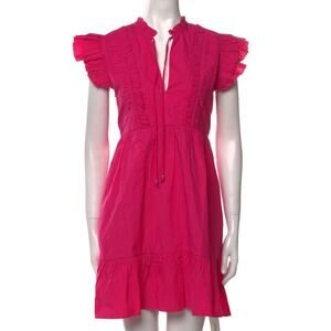 Caroline Constas Ruffled V-Neck Mini Tiered Dress Pink Cotton Size Medium